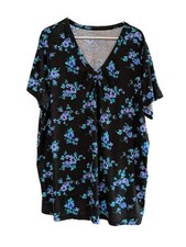 Woman Within Perfect Printed Short-Sleeve Shirred V-Neck Tunic Black 30/32 (3X) picture