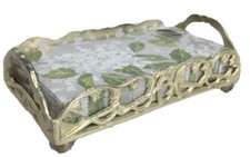 Napkin Caddy Disposable Spring Themed Guest Napkins Elegant Silver Toned Metal picture