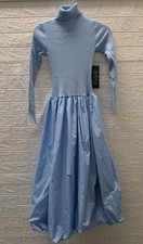 New Hyacinth House Mixed-Media Michaela Balloon Midi Dress Blue Women Size XXS picture