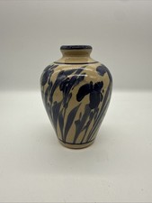Vintage-  Blue Iris Vase Stoneware Pottery signed by artist picture
