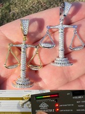 1.60 CT Real VVS1 MOISSANITE Libra Balanced Scale Pendant Sterling Silver Charm picture