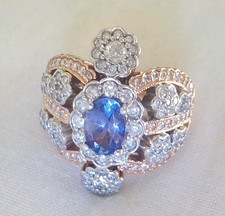 Regal 14K Rose Gold 0.9ct Tanzanite 0.86ct Diamond Halo Ring - 11.03 gm, Sz 6.25 picture