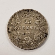 1894 25c Canada Twenty Five Cents .1728 ASW - XF - KM5 - SKU-Q5728 picture