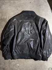 RARE VINTAGE PLATINUM FUBU HEY HEY FAT ALBERT BLACK LEATHER FALL  JACKET 2XL picture