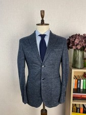 LBM 1911 Blue Melange Linen Mix Jersey Unlined Patch Pockets Dandy Jacket 36 picture