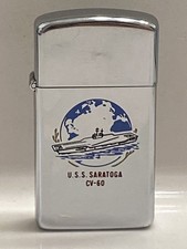 VINTAGE 1985 ZIPPO U.S.S. SARATOGA CV-60 SLIM LIGHTER picture