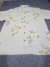 Tommy Bahama Men XL 100% Silk Hawaiian Shirt Yellow Hibiscus Tropical Floral picture