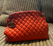 CHANEL Orange Medium Crescent Shoulder Bag Silver Chain Strap Zip CC Charm picture