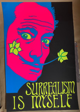 SURREALISM IS MYSELF VINTAGE 1969 SALVADOR DALI HEADSHOP BLACKLIGHT POSTER -NICE picture