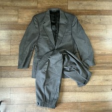 VINTAGE Joshua Trent 2pc Wool Suit Jacket 40R Pants 34x31 Gray Herringbone #43D9 picture