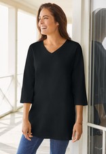 Woman Within Plus Size Perfect Three-Quarter Sleeve V-Neck Tunic picture