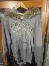 Hollister full zip Sweatshirt Size M Faux Fur Trim  Surf Vtg Y2K limited edition picture