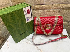 Brand new Gucci Red GG Logo Chevron Shoulder bag Gold Hardware Chain Strap Card picture