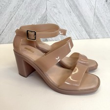Melissa Model Block Heel Jelly Sandals Shoes Ankle Strap Nude US Size 8 EU 39 picture