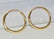 9CT GOLD 12.5mm SLEEPER HOOP EARRINGS - PAIR - SOLID 9CT GOLD picture