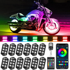 12Pc Motorcycle LED Underglow Kit RGB Chasing App/RF Music Mode IP68 Brake Light picture