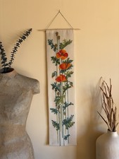 70’s Vtg Handcrafted Cross-Stitch Poppies Wall Hanging Tapestry picture