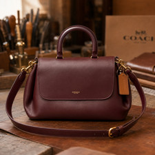 COACH CCC39 Slouchy Rogue Top Handle Bag 39 Natural Grain Leather Wine Red Outle picture