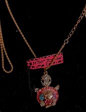 Betsey Johnson Movable Multi Color Rhinestone Turtle Shaped  Necklace New W/Tags picture