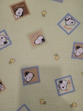 1 Yard 100% Cotton Fabric Snoopy Woodstock Peanuts Green Grid Novelty picture