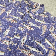 Vintage Avi Kahala Hawaiian Shirt Men Large Hand crafted USA Fish Print AOP Blue picture