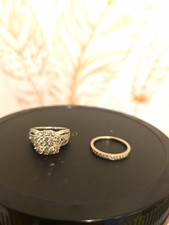 Kay Jewelers 14k White Gold Diamond Cluster Engagement/Wedding Ring Set Sz 7 picture