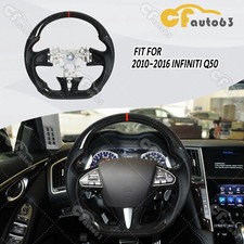 Fit 13-17 Infiniti Q50 Q50L HYDRO DIP Carbon Fiber Flat Steering Wheel No Heated picture
