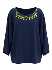 Lane Bryant Navy Blue Beaded Embellished Top Plus Size 18 NWOT picture