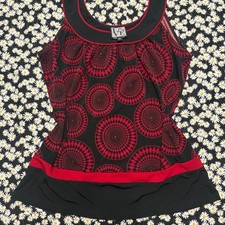 Y2K Red Black Geometric Circular Pattern Tank Top - Size M picture