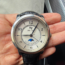 David Yurman Men's Quartz Day/Date Moon Phase Silver Dial Black Leather Watch picture
