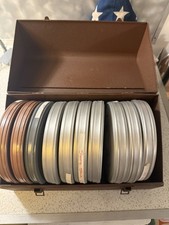 Vintage 16mm Film Reel Lot 10 Empty Reels Cans Metal Storage Carrying Case picture