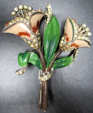 CORO Unsigned Enamel Rhinestone Floral Trembler Vintage Pin Brooch picture