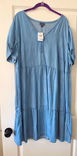 J. Jill Blue Denim V-Neck Pullover Short Sleeve Tiered Midi Dress Plus 2X picture