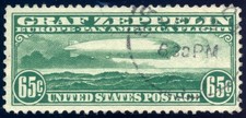 US C13 65c Graf Zeppelin Airmail 1930 Zeppelin over Atlantic Ocean F-VF used picture