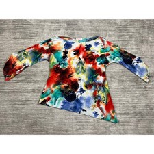Pretty Woman Top Womens OS Multicolor Abstract Floral Asymmetrical Split Sleeve picture