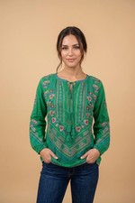 Johnny Was Green Embroidered Mia Margot Blouse C14026-1 picture