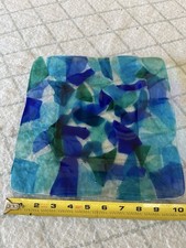 Fused Glass Beautiful Square Dish Abstract Mosaic Blue Green picture