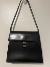 Furla Italy Black Leather Shoulder Bag Vintage Minimalist Structured Handbag picture