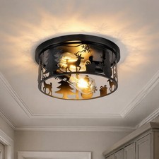 11'' Modern LED Ceiling Light Flush Mount Round Rustic Deer Living Room Fixture picture