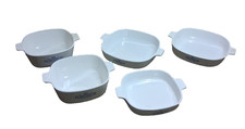 Lot of 5 Vintage Pyrex Blue and White Mixing Bowls & Casserole Pans picture