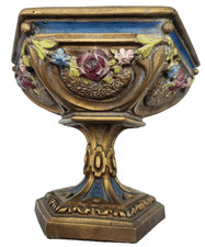 ANTIQUE ART DECO BRONZE GLAZE CENTERPIECE TAZZA COMPOTE FOOTED BOWL HAND PAINTED picture