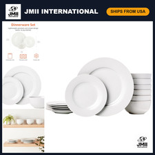 18-Piece White Porcelain Dinnerware Set, Service for 6, Microwave & Dishwasher S picture