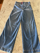 Spanx Seamed Front Women’s Blue Medium Wash Wide Leg Jeans Size S Mid Rise picture