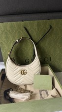 Gucci White Chevron Quilted Shoulder Bag GG Logo Gold Hardware Zip, Dust Bag picture