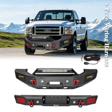For 2005-2007 Ford F250 F350 F450 Front Rear Bumper Steel w/ Winch Plate&Lights picture