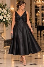 Vintage ONYX Nite 16 Black Satin Midi Formal Dress Bow A Line Made USA picture