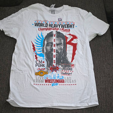 WWE Authentic WrestleMania Vegas CM Punk vs Roman Reigns Shirt White L picture