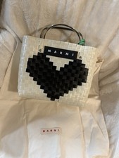 MARNI MARKET Tape Basket Bag Black Heart Love Woven Tote Handbag picture