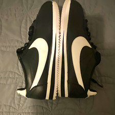 Nike Cortez Men's Black/White Leather Low Top Lace-Up Athletic Sneakers picture