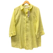 Chico's Linen Tunic Womens Large Button Up No Iron Blouse Soft Lime Yellow NEW picture